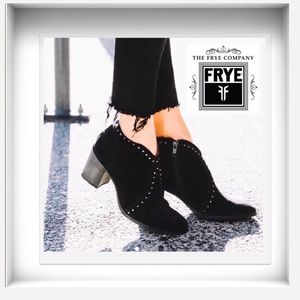 Frye Nora Silver Stud Side Zip Short/Ankle Black Suede Bootie